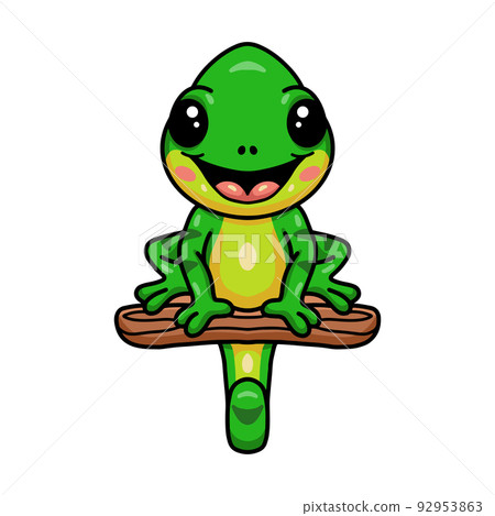 Cute little chameleon cartoon on tree branch 92953863
