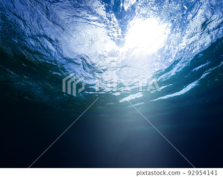 Underwater waves scene with light rays Underwater waves scene with light rays 92954141