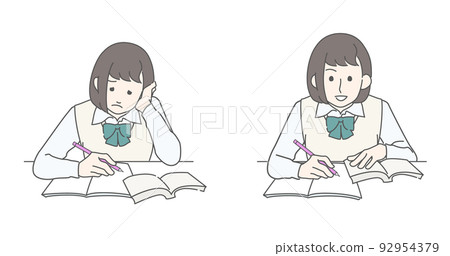 Before and after study image illustration-High school student, long sleeves, autumn and winter 92954379