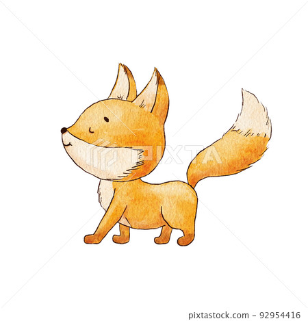 Cute baby fox going. Watercolor childish illustration isolated on white. Woodland little animal Cute baby fox going. Watercolor childish illustration isolated on white. Woodland little animal 92954416