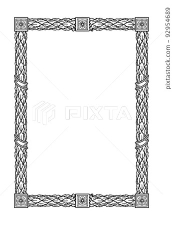 Vector ancient Rome vintage vertical frame of laurels leaves, ribbon and flower rosettes 92954689