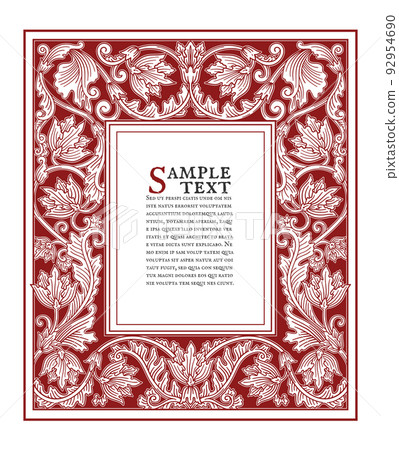 Vector old page decoration, red ink vintage vertical floral frame 92954690