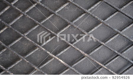Metal grid grill clean big gray background 92954926