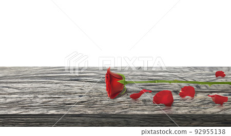 Red roses and rose petals on Wooden table top, Valentines day concept 92955138