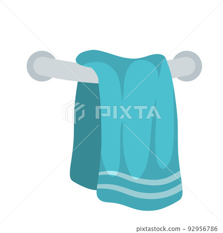 Blue towel on holder. Object on wall. Blue towel on holder. Object on wall. 92956786
