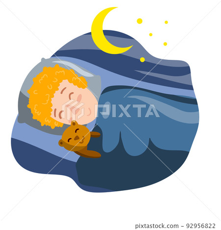 Boy sleep with Teddy bear in bed with blanket. Boy sleep with Teddy bear in bed with blanket. 92956822