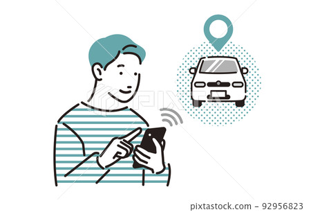 人們汽車共享_在智能手機上進行預訂的男士 人們汽車共享_在智能手機上進行預訂的男士 92956823