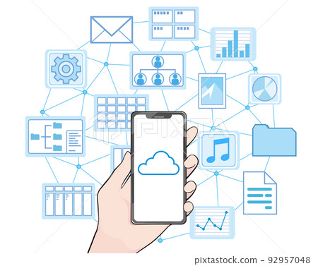 Illustration of a smartphone connecting to the cloud Illustration of a smartphone connecting to the cloud 92957048