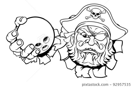 Pirate Ten Pin Bowling Ball Sports Mascot Cartoon 92957535