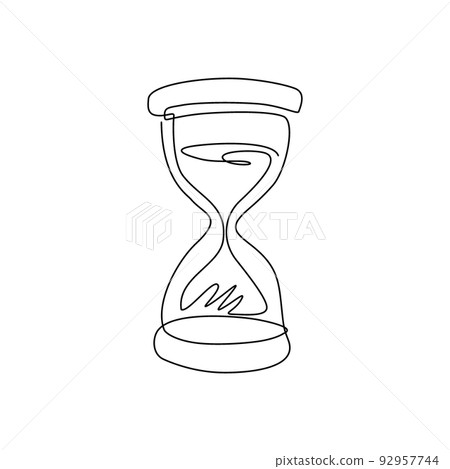 Single one line drawing vintage hourglass, sandglass timer or clock flat icon for apps and websites. Timer, countdown, urgent concept. Modern continuous line draw design graphic vector illustration Single one line drawing vintage hourglass, sandglass timer or clock flat icon for apps and websites. Timer, countdown, urgent concept. Modern continuous line draw design graphic vector illustration 92957744