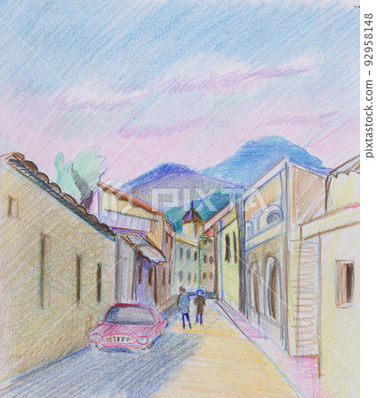 Narrow street in small town Narrow street in small town 92958148