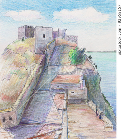 Ruins of fortness in Greece 92958157