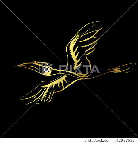 Great hornbill flying on the sky.Golden brush sketch on white blackground Great hornbill flying on the sky.Golden brush sketch on white blackground 92958635