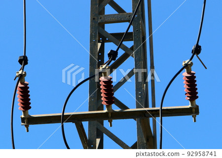 Electrical wires carrying high voltage current. 92958741