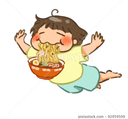 Flying while eating ramen Short-sleeved T-shirt 92959509