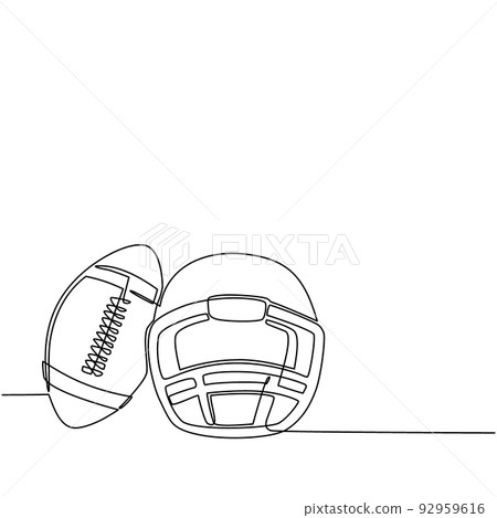 Single continuous line drawing American football helmet and ball isolated on white background. Athletic equipment, healthy lifestyle, fitness activity. One line draw graphic design vector illustration 92959616