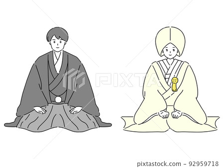 Japanese-style groom and bride sitting on their knees (God-style) Japanese-style groom and bride sitting on their knees (God-style) 92959718