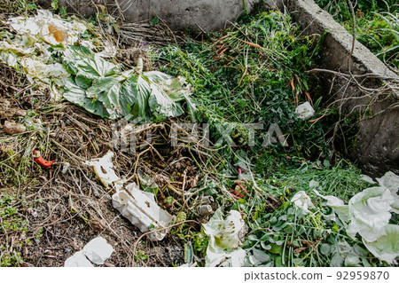Compost pit for food waste. Concept of organic fertilizers for garden. 92959870