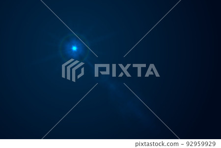 Night blue front sun lens flare translucent special light effect design. Vector blur glow glare. Dark abstract background. Star burst rays and accent spotlight 92959929