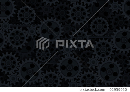 Seamless gears pattern black tech background. Industrial mechanics texture. Layered dark web page fill backdrop. Technology wrapping paper design 92959930
