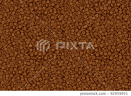 Seamless vector damask brown satin texture. Blossom floral pattern, flower leaves branches cacao color background. Wrapping paper design, web page fill, backdrop 92959931