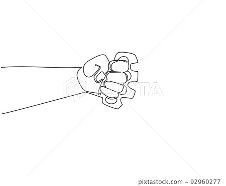 Continuous one line drawing hand with brass knuckles. Vintage retro woodcut criminal brass knuckle weapon. Can be used like emblem, logo, badge. Single line draw design vector graphic illustration Continuous one line drawing hand with brass knuckles. Vintage retro woodcut criminal brass knuckle weapon. Can be used like emblem, logo, badge. Single line draw design vector graphic illustration 92960277