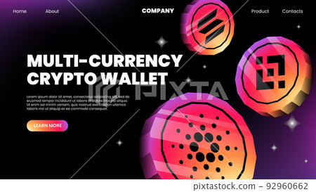 Multi Currency Crypto Wallet Banner. Website Landing Page Template Multi Currency Crypto Wallet Banner. Website Landing Page Template 92960662