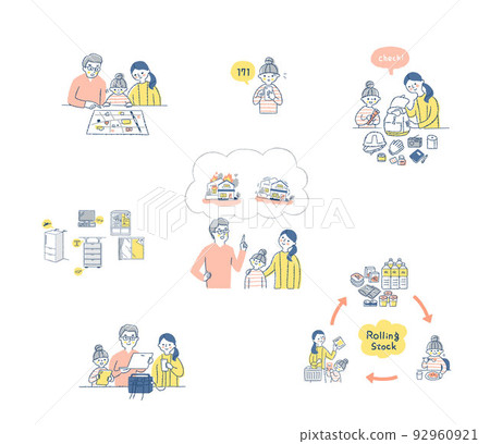Disaster countermeasures/disaster prevention supplies illustration set 92960921
