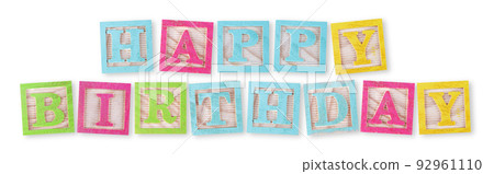Happy birthday concept with childs wood blocks on white with clipping path Happy birthday concept with childs wood blocks on white with clipping path 92961110