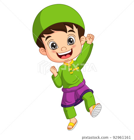 Happy muslim boy cartoon posing 92961161