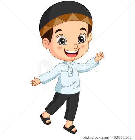 Happy muslim boy cartoon posing 92961162