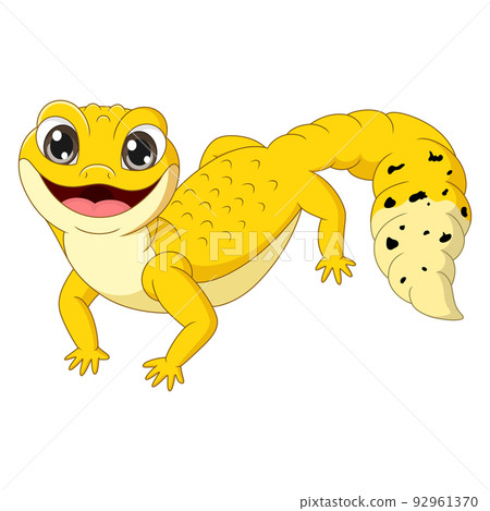 Cartoon cute yellow gecko on white background 92961370
