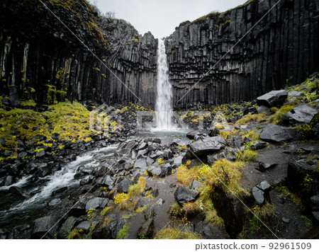Svartifoss waterfall in Skaftafell National Park bottom view Svartifoss waterfall in Skaftafell National Park bottom view 92961509