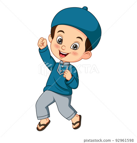 Happy muslim boy cartoon on white background Happy muslim boy cartoon on white background 92961598