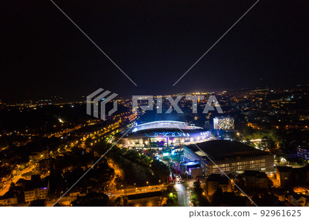 Aerial view of Cluj Napoca city by night. Urban landscape 92961625