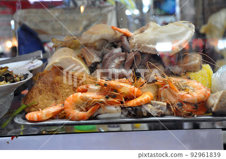 Street food in Saigon, Vietnam. Fish, shrimp and octopus 92961839