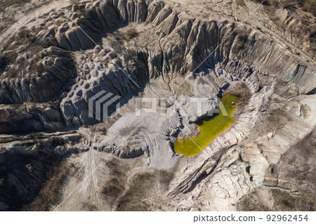Aerial shot of opencast mine lake 92962454