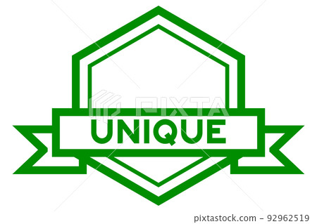 Vintage hexagon label banner with word unique in green color on white background Vintage hexagon label banner with word unique in green color on white background 92962519