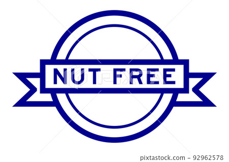 Vintage blue color round label banner with word nut free on white background 92962578
