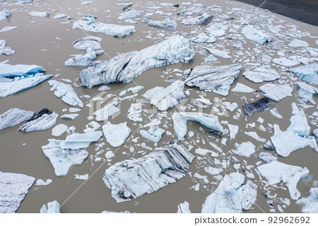 Global warming, aerial view of melting glacier, Iceland Global warming, aerial view of melting glacier, Iceland 92962692