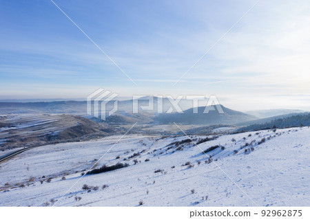 Aerial view of winter landscape in a bright sunny day 92962875