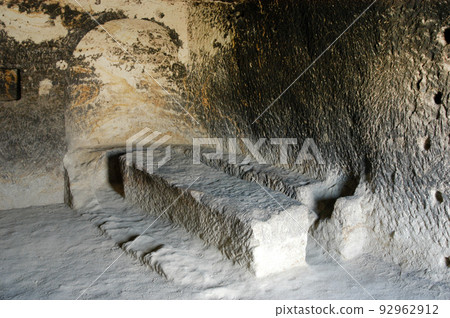 Ancient dining room of the monks known as Monk's Refectory, in Cappadocia, Turkey Ancient dining room of the monks known as Monk's Refectory, in Cappadocia, Turkey 92962912