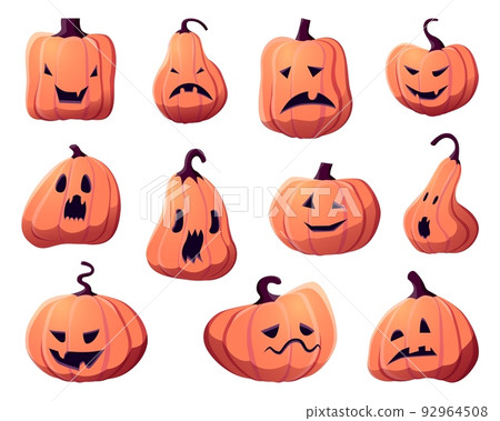 Illustration set of cute Halloween pumpkins, cartoon characters Illustration set of cute Halloween pumpkins, cartoon characters 92964508