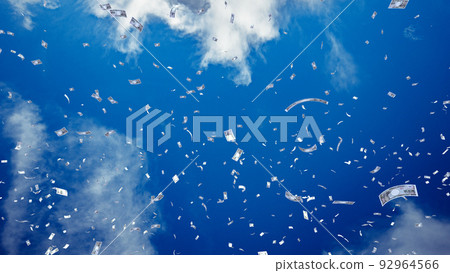 錢 鈔票 鈔票 現金 藍天 天空 3d 插圖 背景 背面 92964566