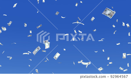 錢 鈔票 鈔票 現金 藍天 天空 3d 插圖 背景 背面 92964567