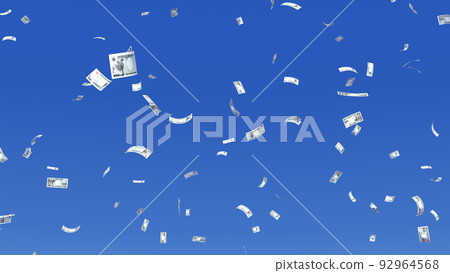 錢 鈔票 鈔票 現金 藍天 天空 3d 插圖 背景 背面 92964568