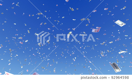 錢 鈔票 鈔票 現金 藍天 天空 3d 插圖 背景 背面 92964598