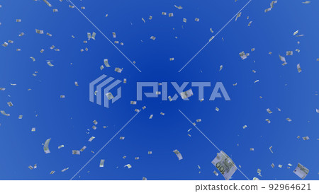 錢 鈔票 鈔票 現金 藍天 天空 3d 插圖 背景 背面 92964621