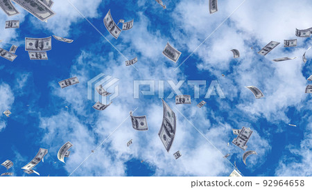 錢 鈔票 鈔票 現金 藍天 天空 3d 插圖 背景 背面 92964658