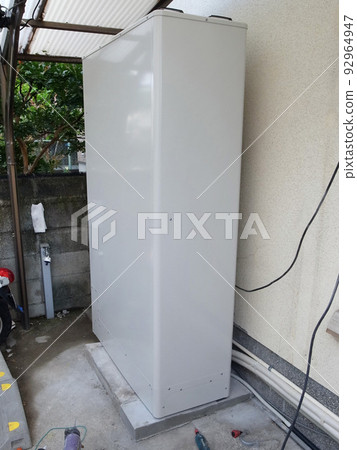 Thin home water heater installation work Eco Cute 92964947
